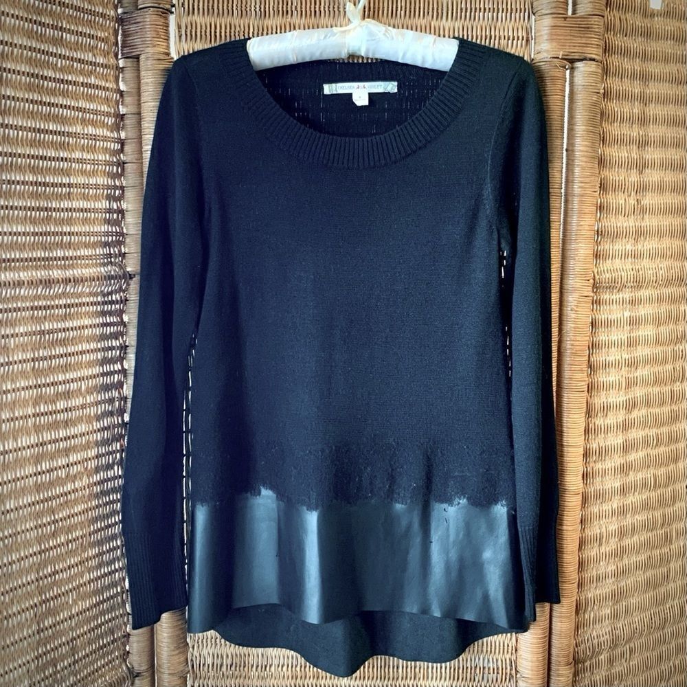 Chelsea & VioletāBlack Wool Tunic with Faux Leather Trim - Size S